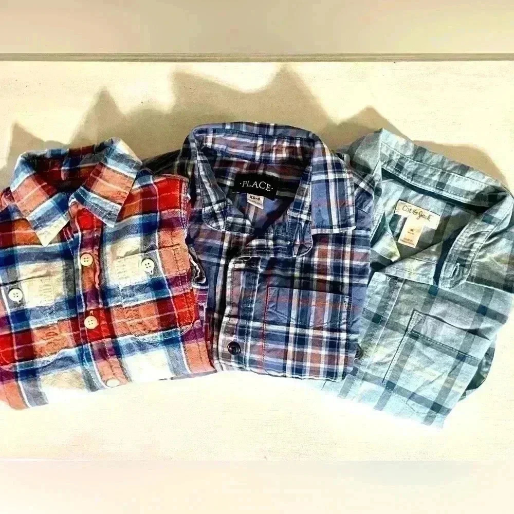 Cat&Jack, Children's Place, Oshkosh Boys Blue Heather Plaid Button Down Shirt 4T